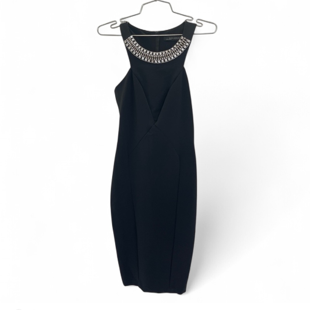 ZARA BLACK SLEEVELESS MIDI DRESS WTH RHINESTONE EMBELLISHED COLLAR SIZE SMALL